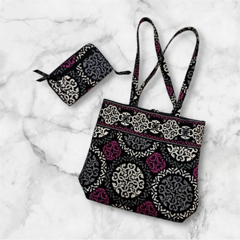 Vera Bradley Canterberry Magenta Toggle Tote/Turnlock Wallet Set